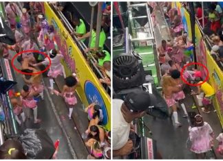 Membros do bloco As Muquiranas trocam agressões com folião