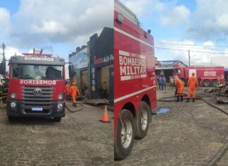 VÍDEO: Incêndio de grande proporção destrói lojas de autopeças em Feira de Santana