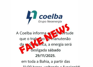 Neoenergia Coelba desmente boato sobre desligamento de energia neste sábado (29)